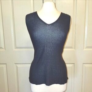 Eileen Fisher Charcoal Gray 100% Cotton Knit Fitted Tank Shell - Medium